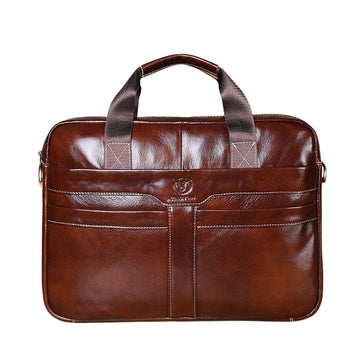 Leather Briefcase 15.6 Inch Laptop Retro Office College Computer Shoulder Bag