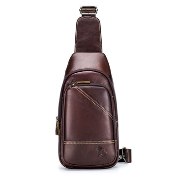 Men Leather Sling Bag Multi-pocket Crossbody Chest Hiking Daypack