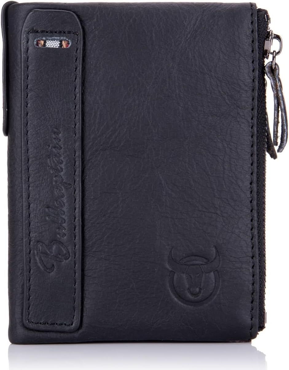 Men's Genuine Leather Wallet Vintage Bifold with Double Zipper Pockets