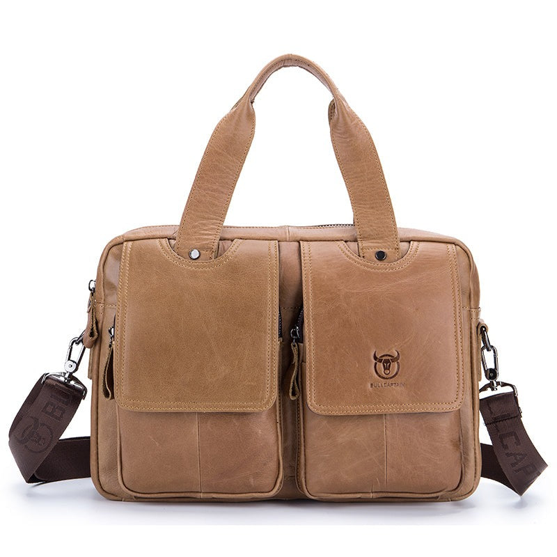 Men Leather Briefcase Bag Business Casual Multiple Compartments Laptop Bag