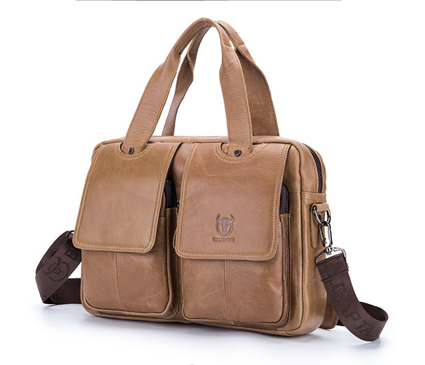 Men Leather Briefcase Bag Business Casual Multiple Compartments Laptop Bag