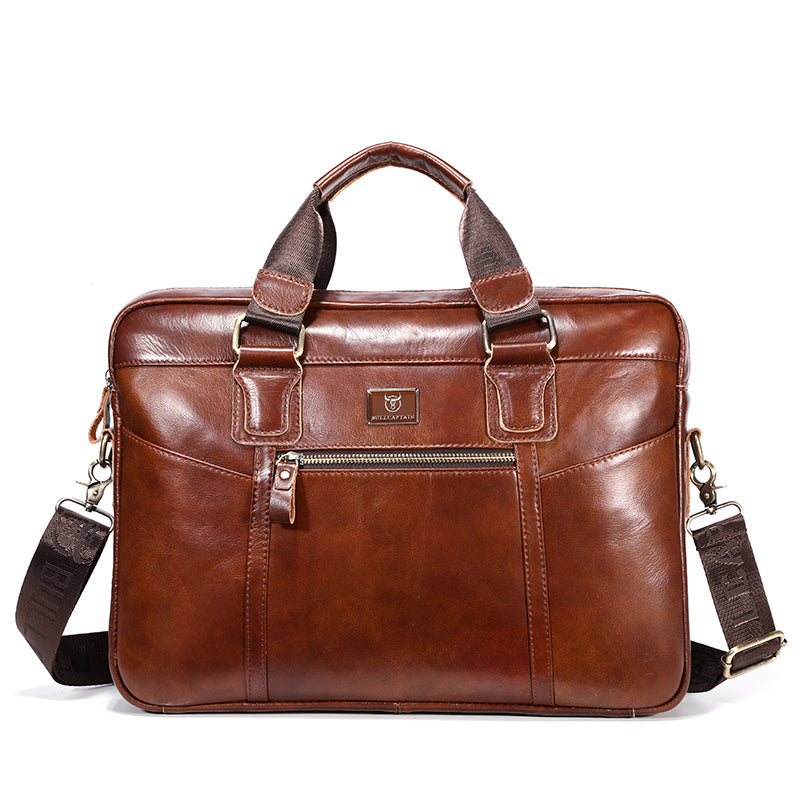 Men Leather Briefcase Vintage 16 Inch Laptop Messenger Rugged Shoulder Bag
