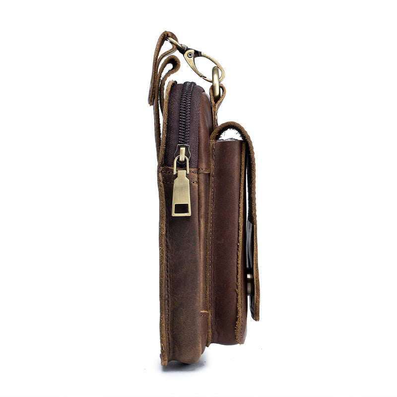 Men Vintage Leather Small Belt Bag Cell Phone Purse Waist Bag