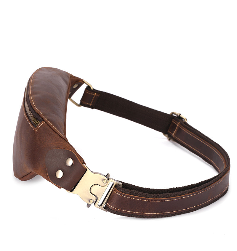 Men's Crazy Horse Leather Fanny Pack Belt Phone Waist Bag