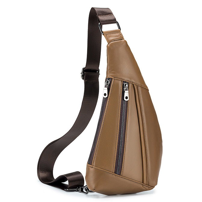 Men's Genuine Leather Chest Bag Casual Sling Anti-theft Shoulder Bag