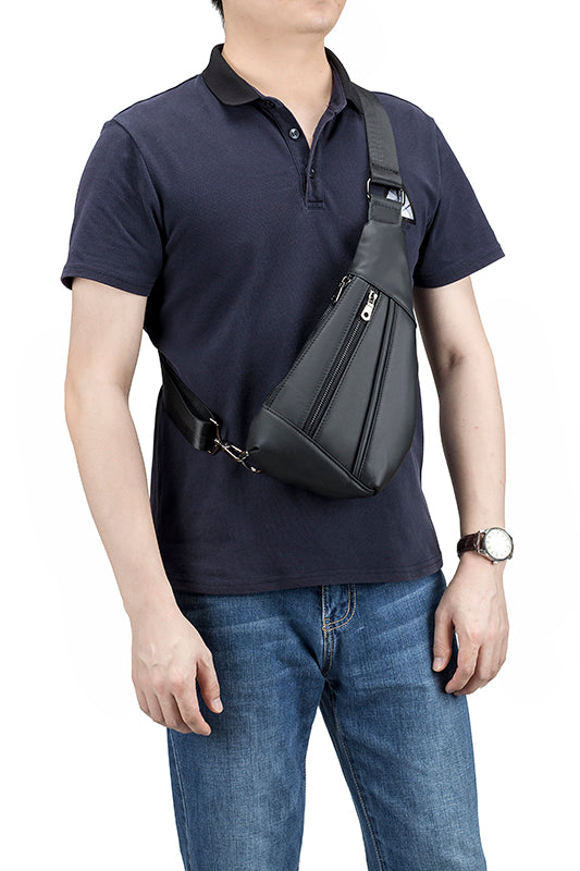 Men's Genuine Leather Chest Bag Casual Sling Anti-theft Shoulder Bag