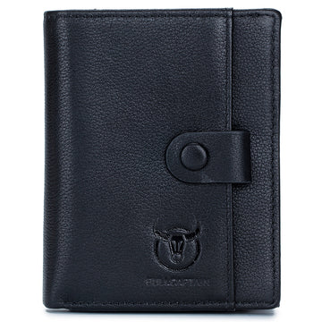 Men's Genuine Leather Short Bifold Wallet with Zipper Minimalist Purse