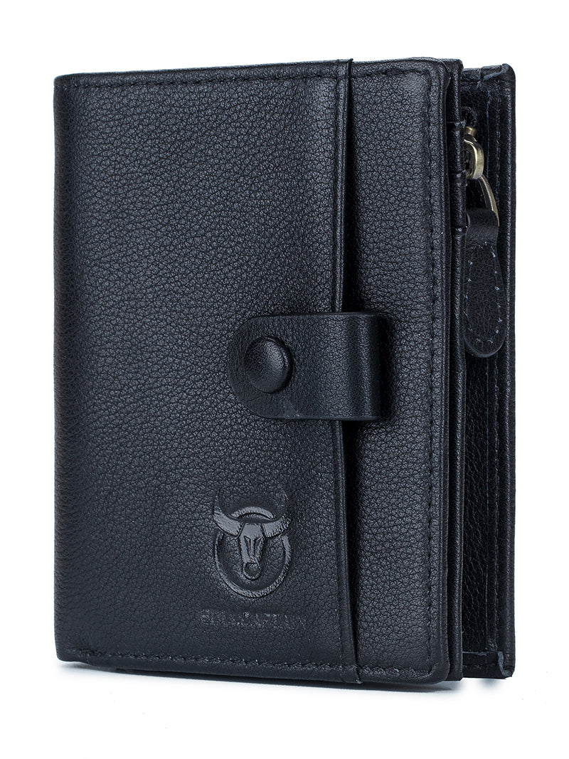 Men's Genuine Leather Short Bifold Wallet with Zipper Minimalist Purse