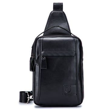 Men's Genuine Leather Sling Bag Casual Crossbody Chest Daypack Black