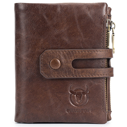 Men's Leather Bifold Wallet Double Zipper Travel Secure Coin Purse