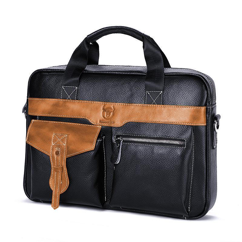 Men's Leather Business Bag Shoulder Conference Computer Messenger Bag