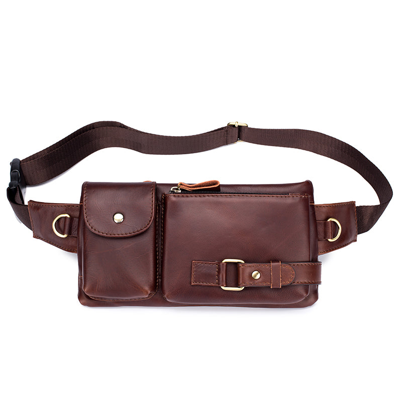 Men's Leather Fanny Pack Vintage Crossbody Chest Waist Belt Bag