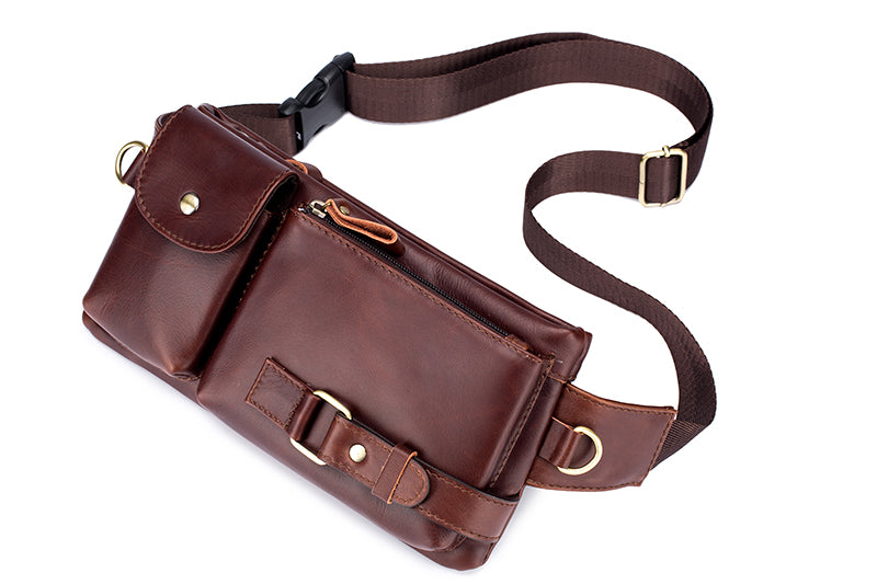Men's Leather Fanny Pack Vintage Crossbody Chest Waist Belt Bag