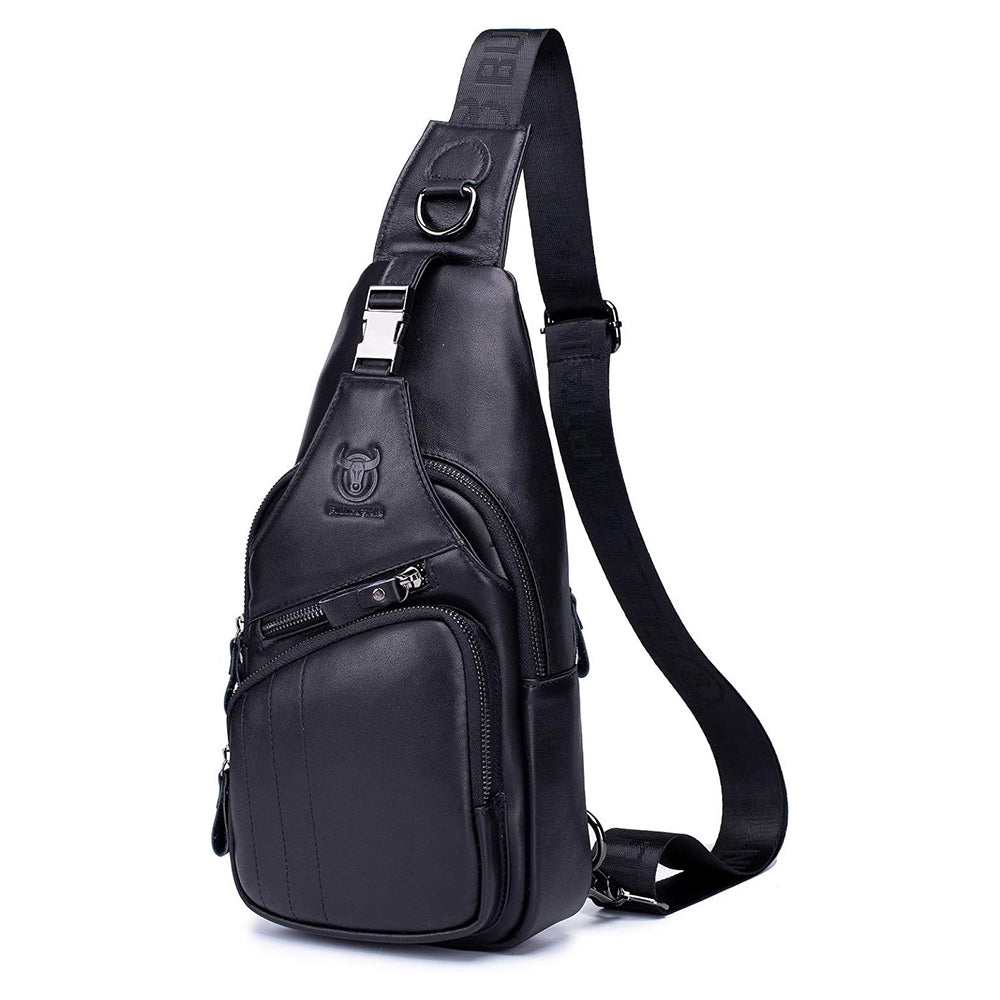 Men's Leather Sling Bag Casual Crossbody Chest Bags Travel Daypack