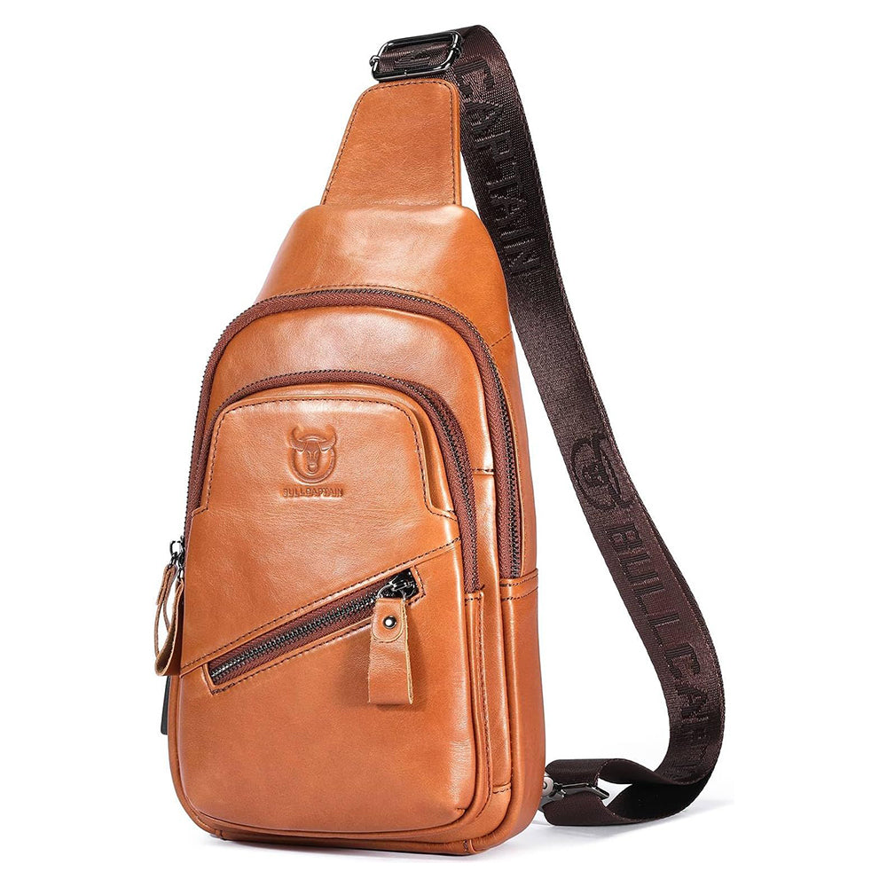 Men's Leather Sling Bag Crossbody Casual Daypack Chest Bag Purse