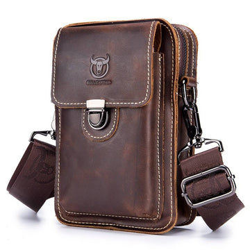 Men's Leather Small Shoulder Bag Cell Phone Crossbody Belt Waist Bag