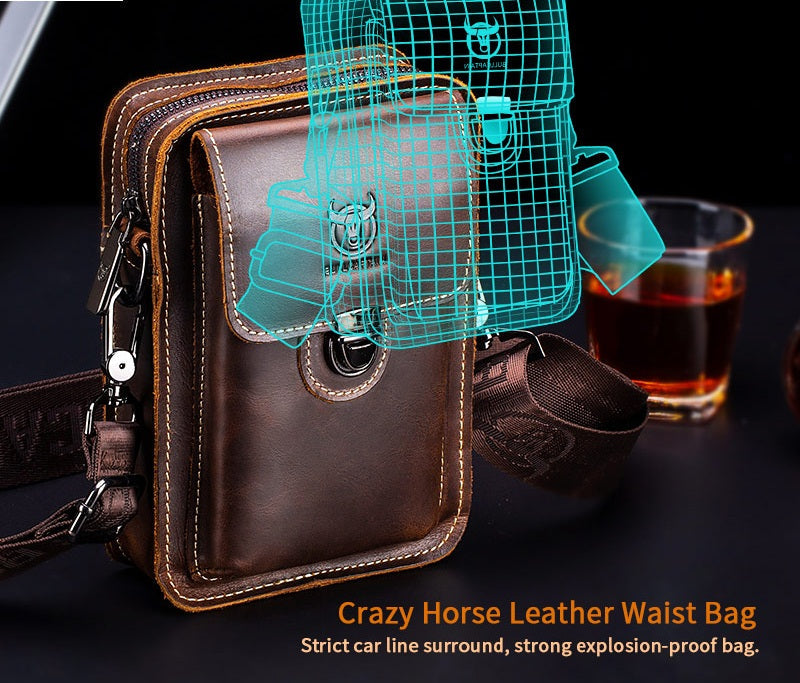 Men's Leather Small Shoulder Bag Cell Phone Crossbody Belt Waist Bag