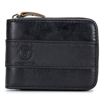 Men's RFID Blocking Wallet Genuine Leather Zip Around Vintage Purse