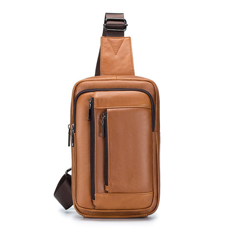 Men's Simple Leather Crossbody Bag Sling Multi-pocket Chest Bag