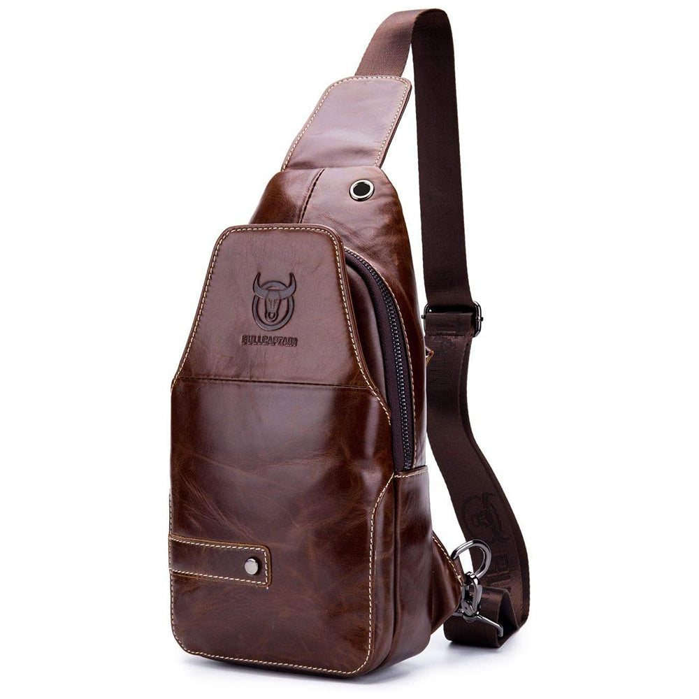 Men's Sling Bag Leather Chest Bag Crossbody Shoulder Business Backpack