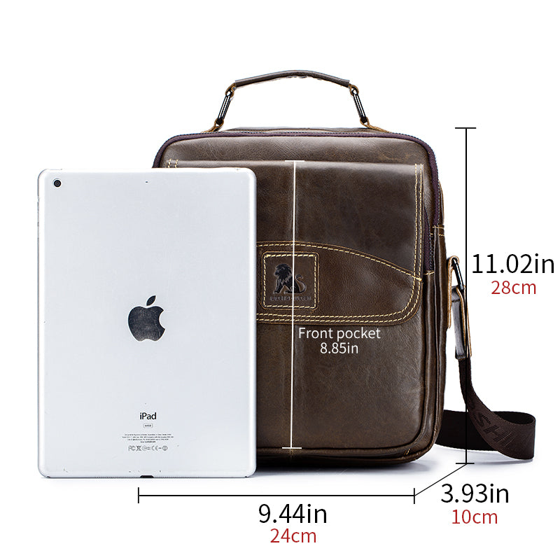 Men's Small Leather Shoulder Bag Messenger Crossbody Travel Work Bag