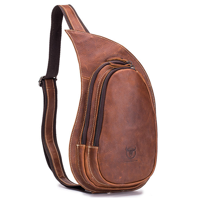 Men's Vintage Leather Crossbody Bag Sling Chest Shoulder Daypack Bag