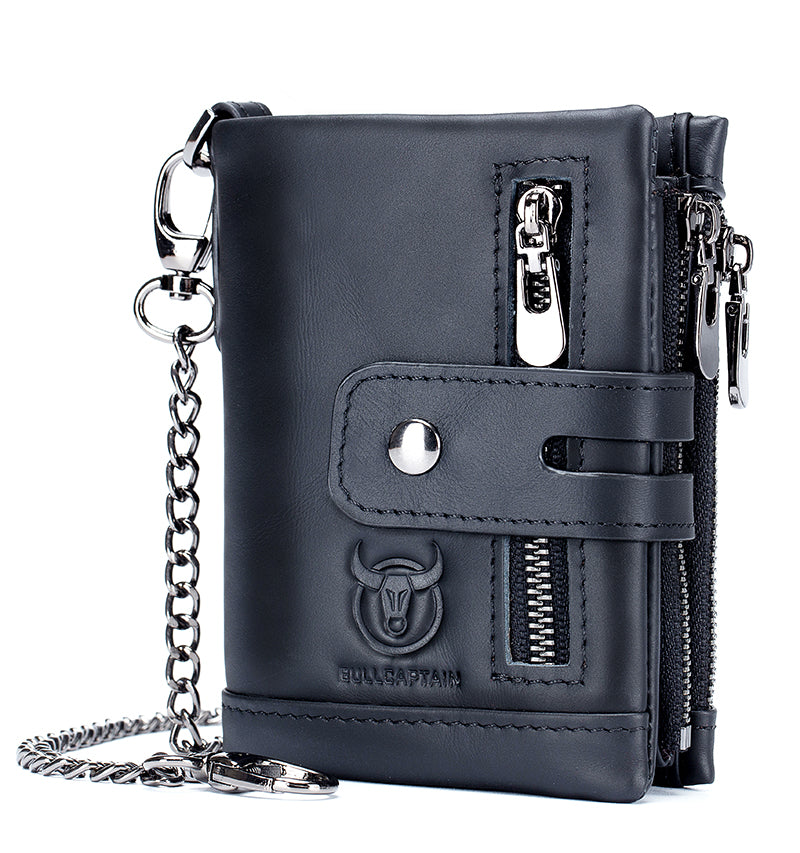 Men's Wallet Genuine Leather Bifold Wallets With Anti-theft Chain