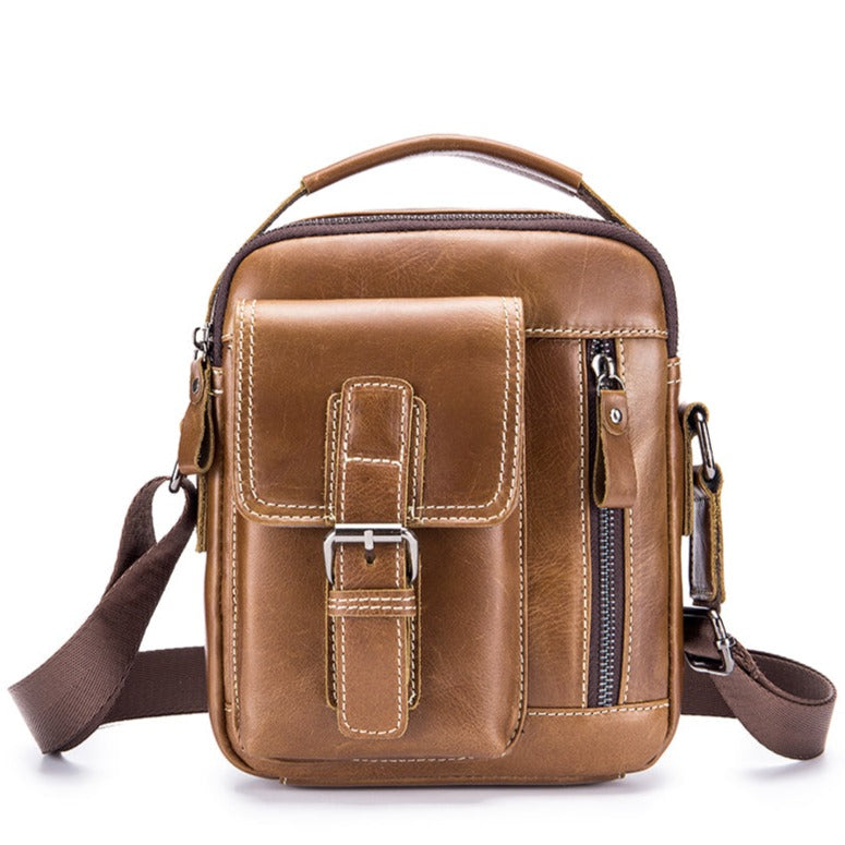 Mens Small Leather Crossbody Shoulder Office Business Work Buckle Bag