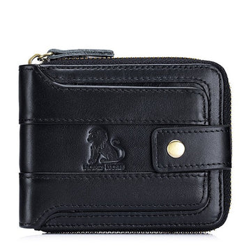 Mens Wallet with Zipper Genuine Leather Purse With Coin Pocket