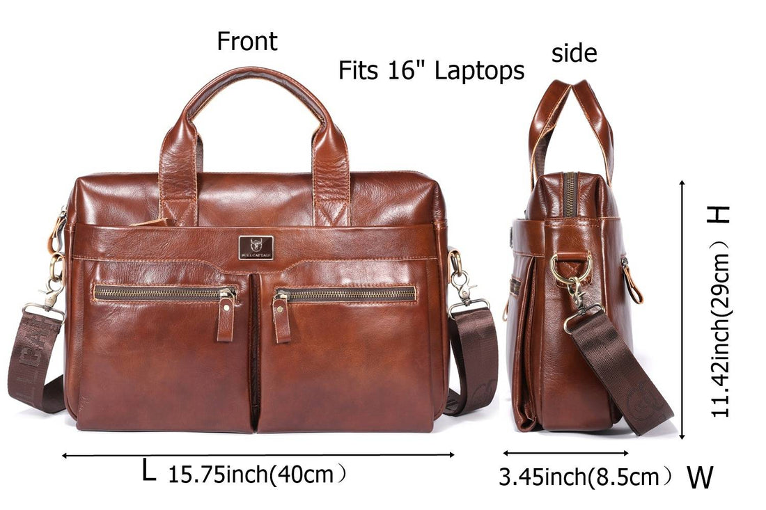 Men's Vintage Leather Briefcase 16 Inch Messenger Laptop Work Business Bag